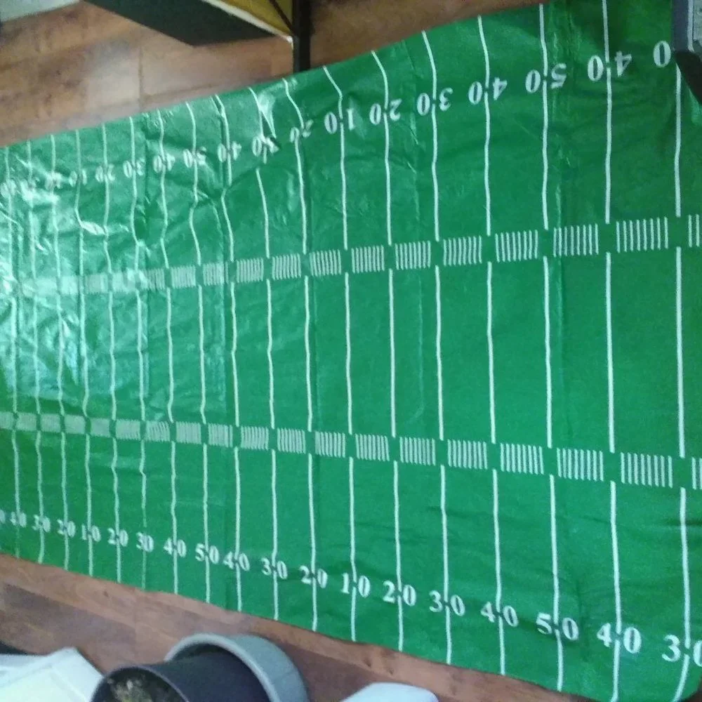Tablecloth Vinyl Football Themed Vinyl Green/White  large